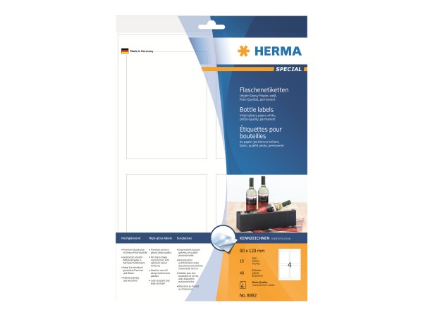 HERMA Special - Hochglänzend - selbstklebend - weiß - 90 x 120 mm 40 Etikett(en) (10 Bogen x 4)