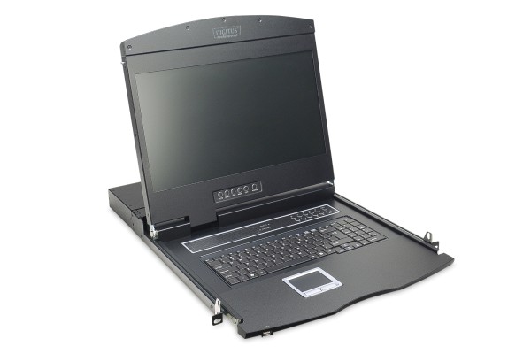 DIGITUS Modulare Konsole mit 19" TFT (48,3cm), 16-Port KVM & Touchpad, deutscher Tastatur