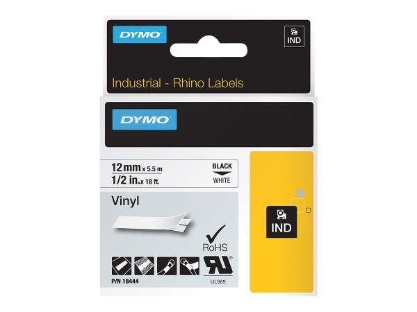 Dymo IND All-Purpose - Vinyl - Klebstoff - Schwarz auf Weiß - Rolle (1,2 cm x 5 m)