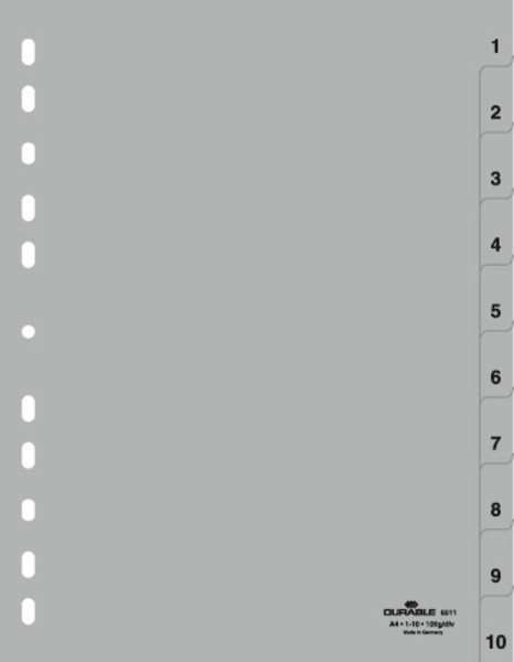 Durable 6511-10 - Numerischer Registerindex - Polypropylen (PP) - Grau - Porträt - A4 - 230 mm