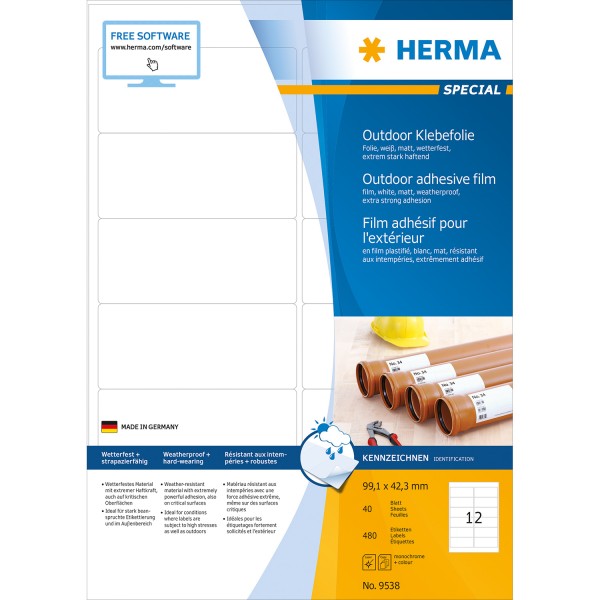 HERMA 9538 - Weiß - Rechteck - A4 - Universal - Polyethylen - Matte