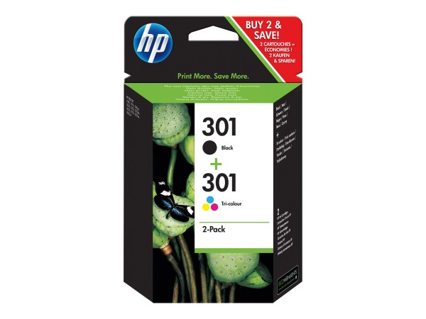 HP 301 - 2er-Pack - Schwarz, farbstoffbasiert dreifarbig