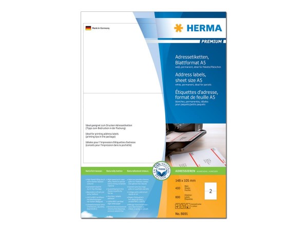 HERMA Special - Matt - selbstklebend - weiß - 148 x 105 mm 800 Etikett(en) (400 Bogen x 2)