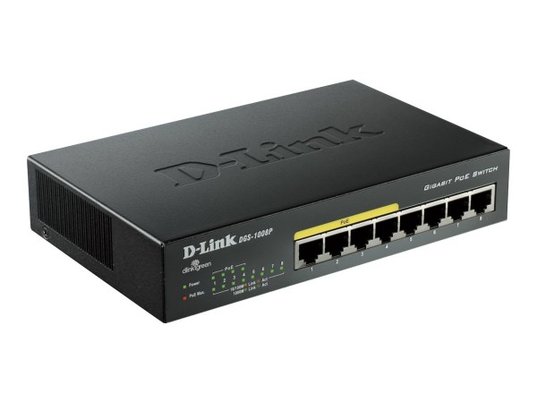 D-Link DGS 1008P - Switch - nicht verwaltet - 4 x 10/100/1000 (PoE)