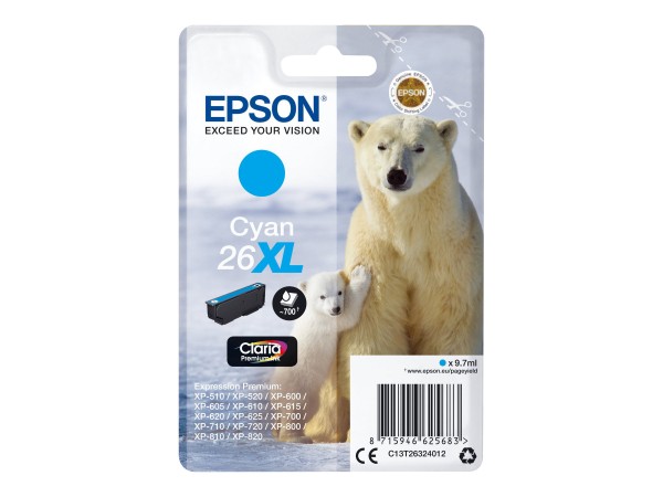 Epson 26XL - 9.7 ml - XL - Cyan - Original - Blisterverpackung