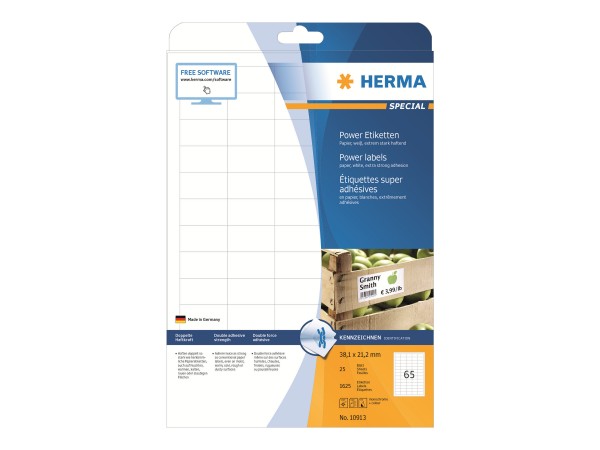 HERMA SuperPrint - Papier - matt - extra stark selbstklebend - weiß - 38.1 x 21.2 mm 1625 Stck. (25