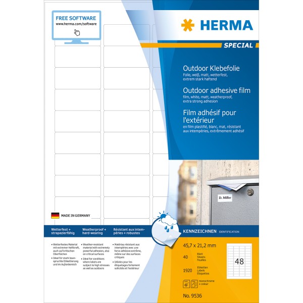 HERMA 9536 - Weiß - Rechteck - A4 - Universal - Polyethylen - Matte