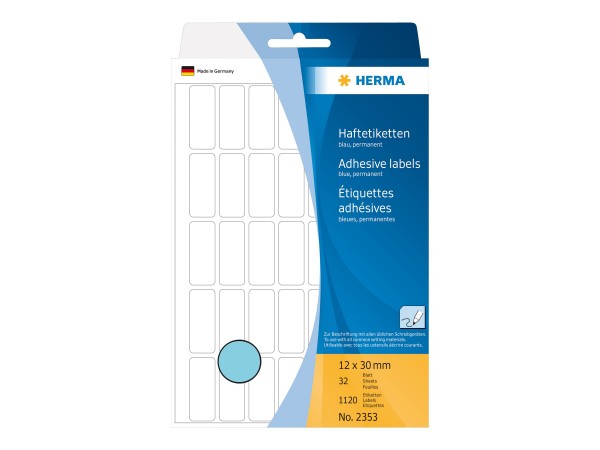 HERMA Permanenter Klebstoff - Blau - 12 x 30 mm 1120 Etikett(en) (32 Bogen x 35)