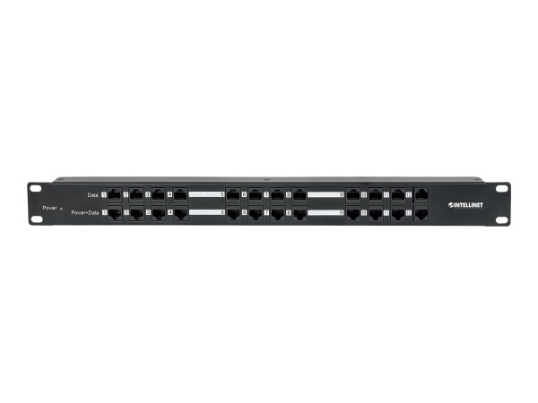 Intellinet PoE Patch Panel, 24 Port Patch Panel with 12 port RJ45 Data In and 12 port RJ45 Data and