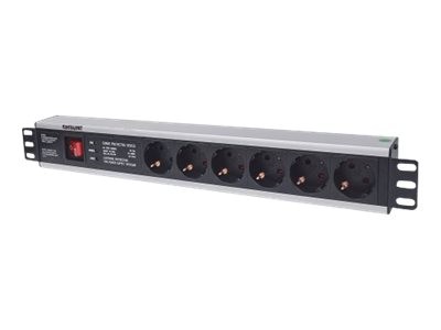 Intellinet 19"" 1.5U Rackmount 6-Way Power Strip - German Type"", With On/Off Switch and Surge Prote
