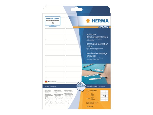 HERMA Special - Papier - matt - selbstklebend, entfernbarer Klebstoff - weiß - 63.5 x 16.9 mm 1200 E