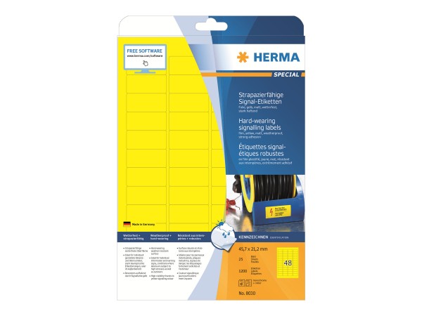 HERMA Special - Matt - selbstklebend - Gelb - 21.2 x 45.7 mm 1200 Stck. (25 Bogen x 48)