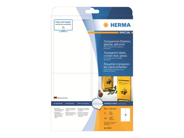 HERMA Special - Glänzend - durchsichtig - 99.1 x 139 mm 100 Etikett(en) (25 Bogen x 4)