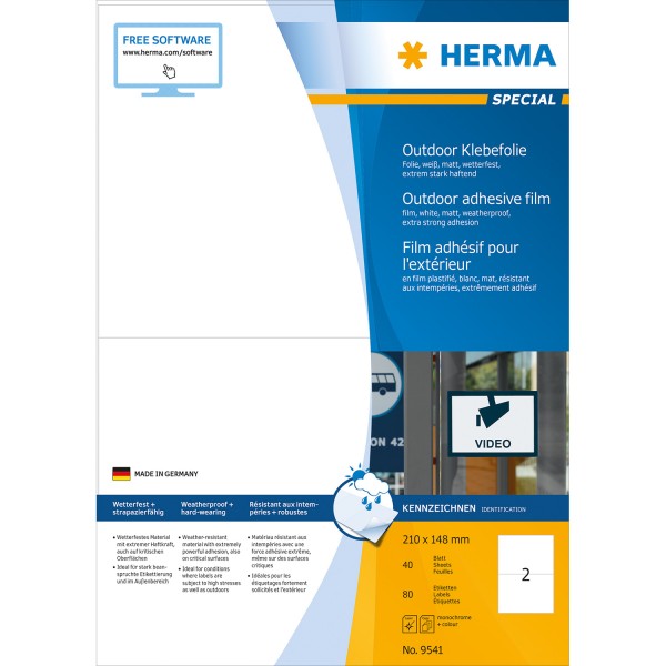 HERMA 9541 - Weiß - Rechteck - A4 - Universal - Polyethylen - Matte