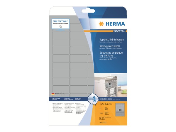 HERMA Special - Polyester - matt - permanent selbstklebend - Silber - 45.7 x 21.2 mm 1200 Etikett(en