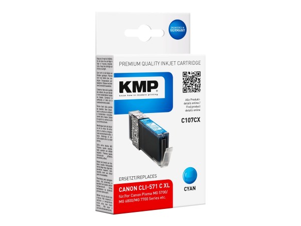 KMP C107CX - 11 ml - Hohe Ergiebigkeit - Cyan - Tintenpatrone (Alternative zu: Canon CLI-571CXL, Can