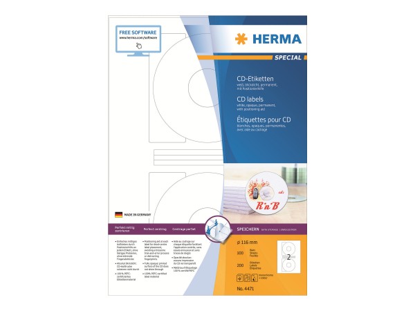 HERMA Special - Papier - matt - permanent selbstklebend - weiß - 116 mm rund 200 Etikett(en) (100 Bo