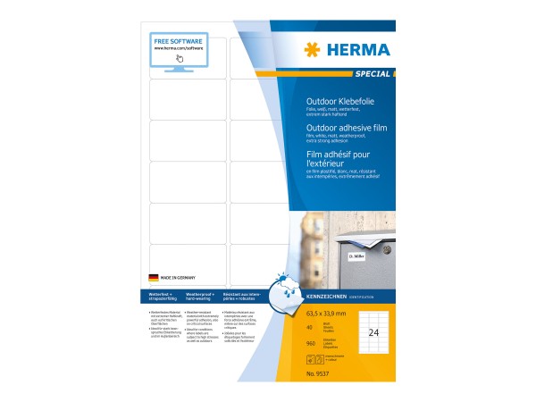 HERMA Special - Polyethylen (PE) - matt - extrem stark haftend - weiß - 63.5 x 33.9 mm 960 Etikett(e