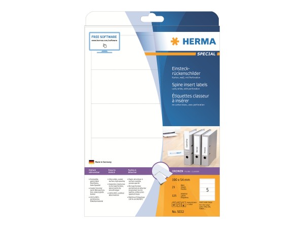 HERMA Special - Karton - nicht klebend - beschichtet - perforiert - weiß - 54 x 190 mm 125 Etikett(e