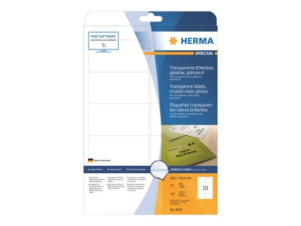 HERMA Selbstklebend - durchsichtig - 50.8 x 96 mm 250 Etikett(en) (25 Bogen x 10)