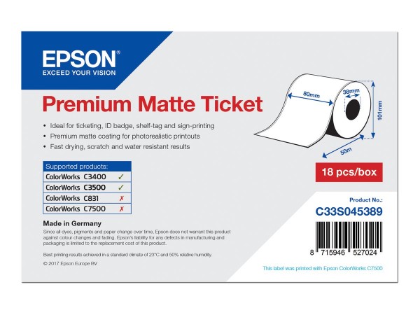 Epson Premium - Matt - Rolle (8 cm x 50 m) 1 Rolle(n) Tickets