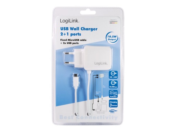 LogiLink Universal Wall USB Charger - Netzteil - 2.1 A - 2 Ausgabeanschlussstellen (USB)
