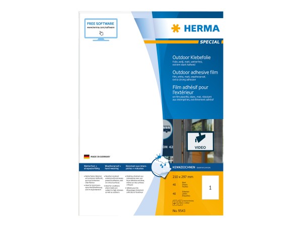 HERMA Special - Polyethylen (PE) - matt - extrem stark haftend - weiß - A4 (210 x 297 mm)