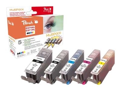 Peach Multi Pack XL - 5er-Pack - Schwarz, Gelb, Cyan, Magenta - Tintenpatrone (Alternative zu: Canon