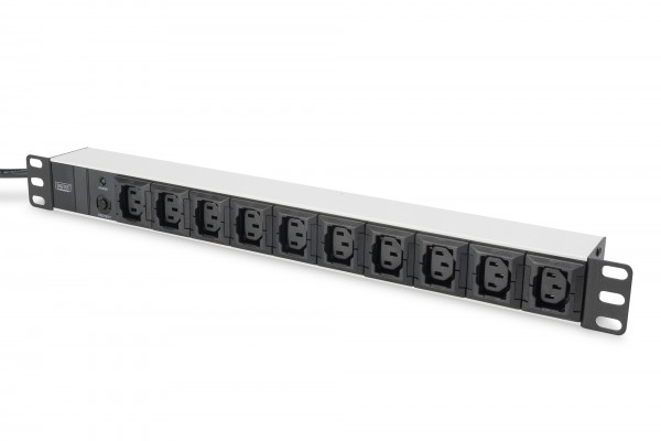 DIGITUS Steckdosenleiste mit Aluminiumprofil, 10-fach, 2 m Zuleitung IEC C14 Stecker