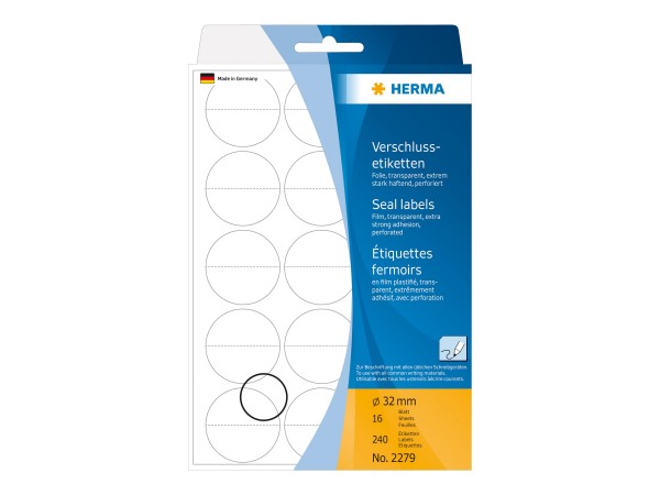 HERMA Selbstklebend - durchsichtig - 32 mm rund 240 Etikett(en) (16 Bogen x 15)