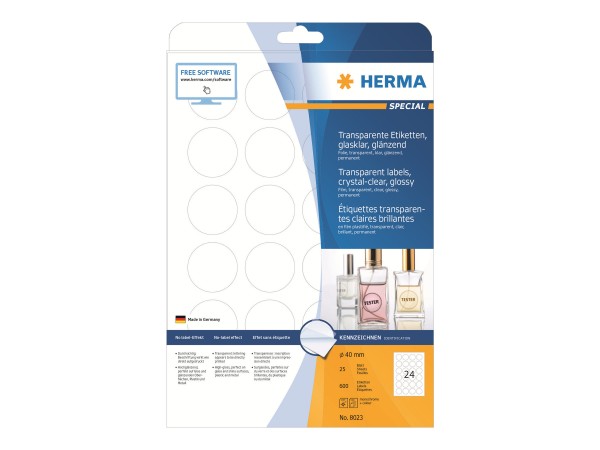 HERMA Selbstklebend - durchsichtig - 40 mm rund 600 Etikett(en) (25 Bogen x 24)